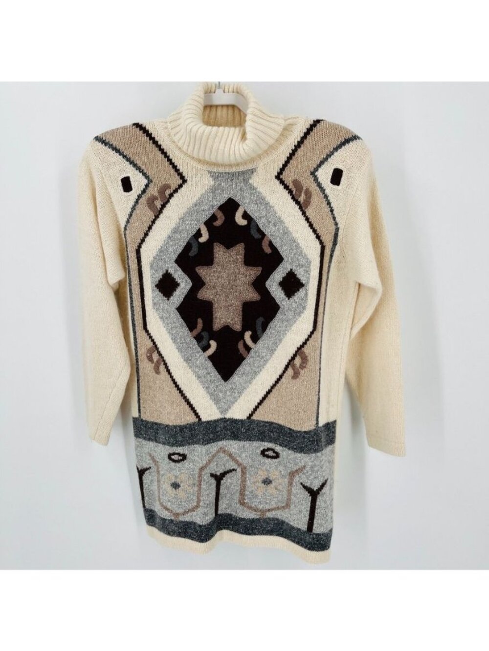 Nell Flowers Cowl Neck Sweater Size L Tribal Print  Silk, Angora, Lambswool